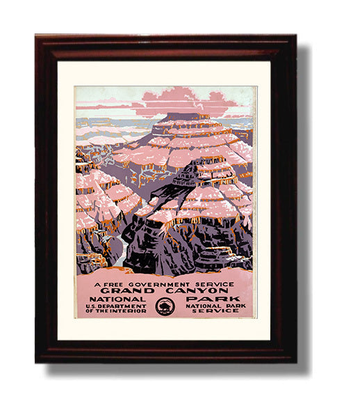 National Parks Poster - Grand Canyon - Painted in Pink National Parks Vintage Framed Prints Framed 8x10