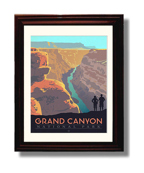 Grand Canyon - Sunset Silhouettes National Parks Wall Art - 8x10 Beveled Frame