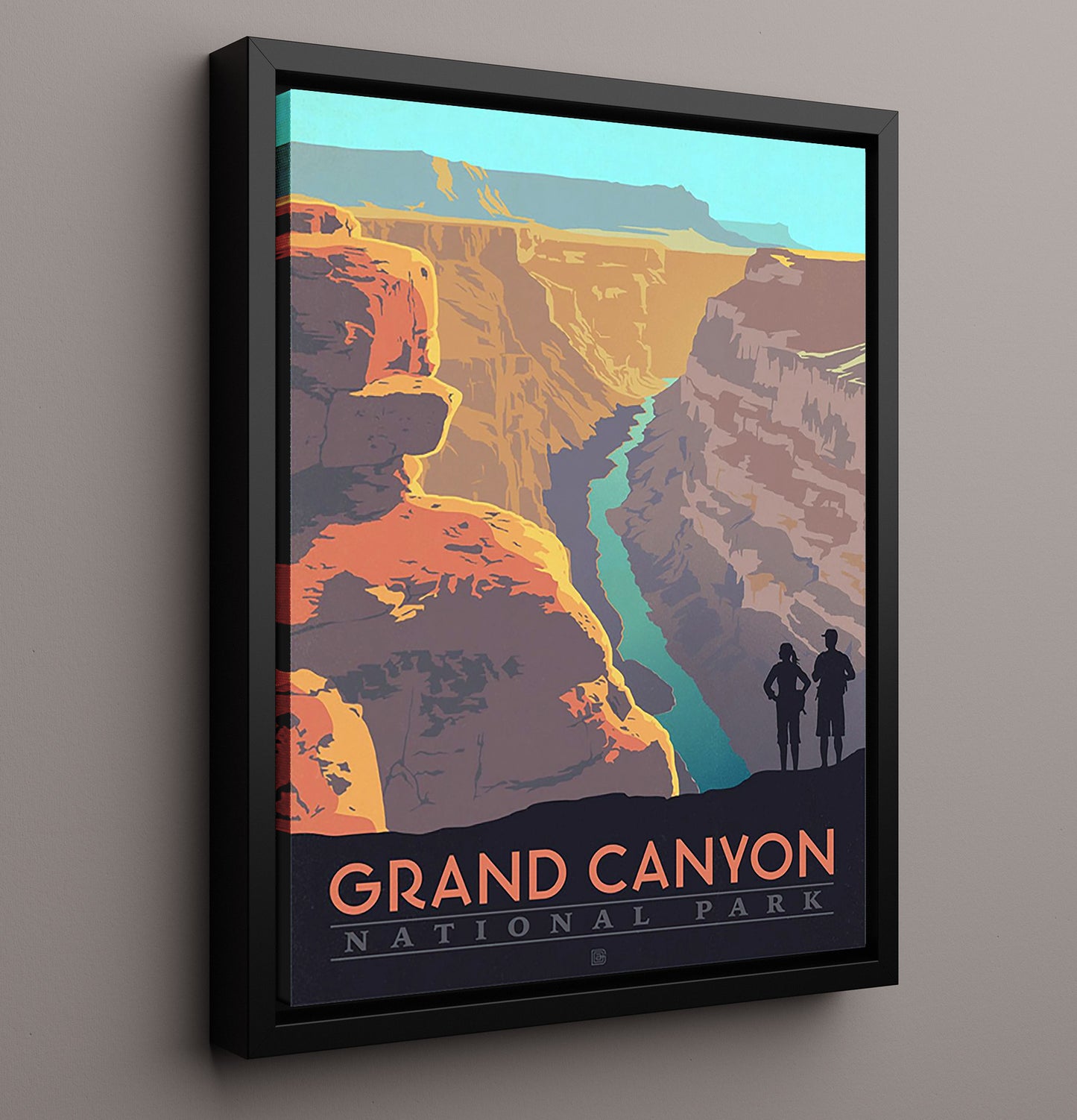 Grand Canyon - Sunset Silhouettes National Parks Wall Art - 16x20 Framed Canvas