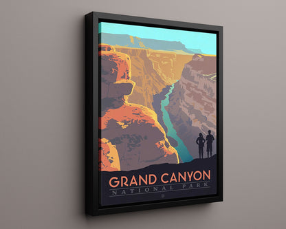 National Parks Poster - Grand Canyon - Sunset Silhouettes National Parks Vintage Framed Prints Floating Canvas 16x20