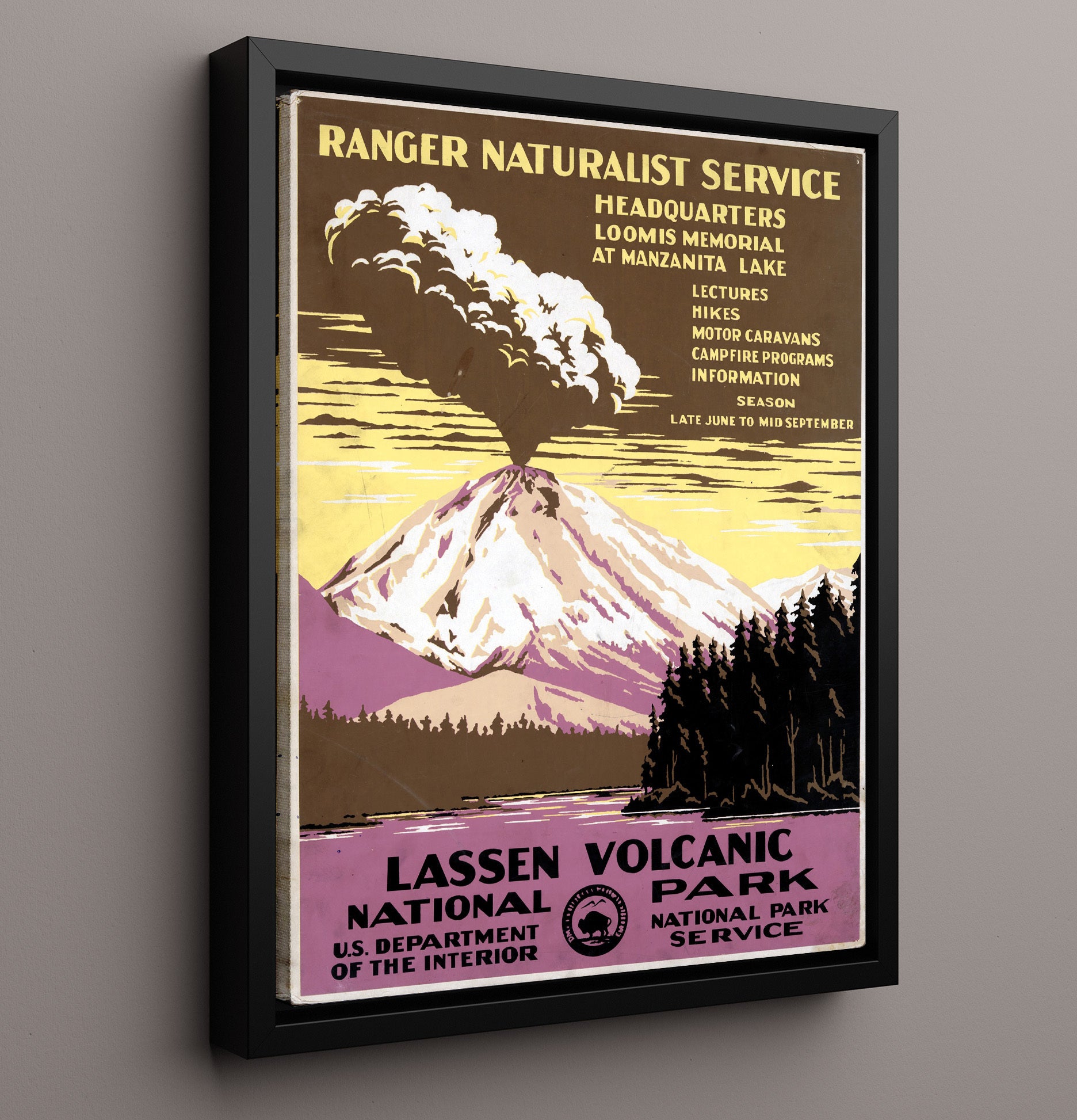 Lassen Volcanic - Fire and Smoke National Parks Wall Art - 16x20 Framed Canvas