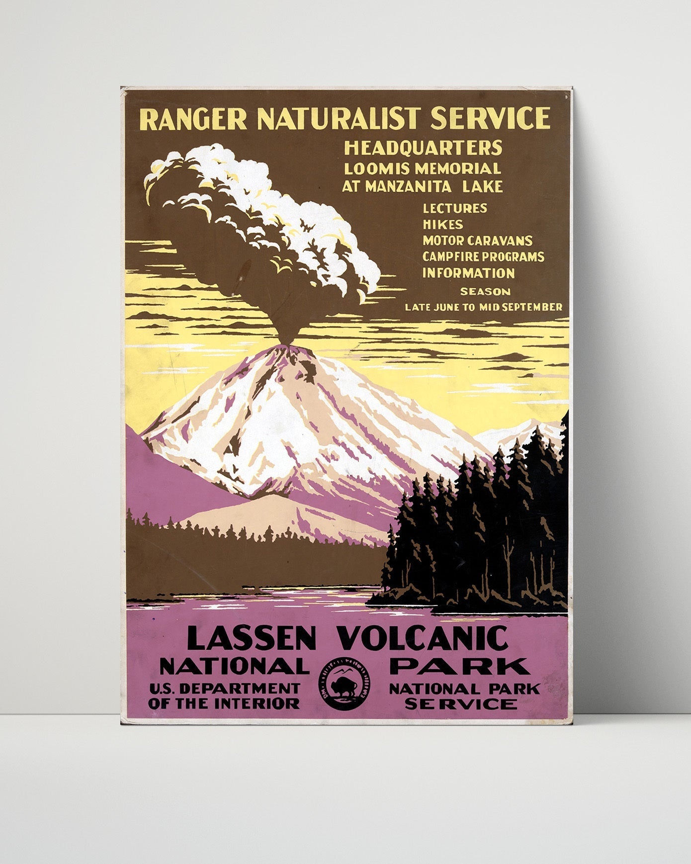 National Parks Poster - Lassen Volcanic - Fire and Smoke National Parks Vintage Framed Prints Poster 16x20