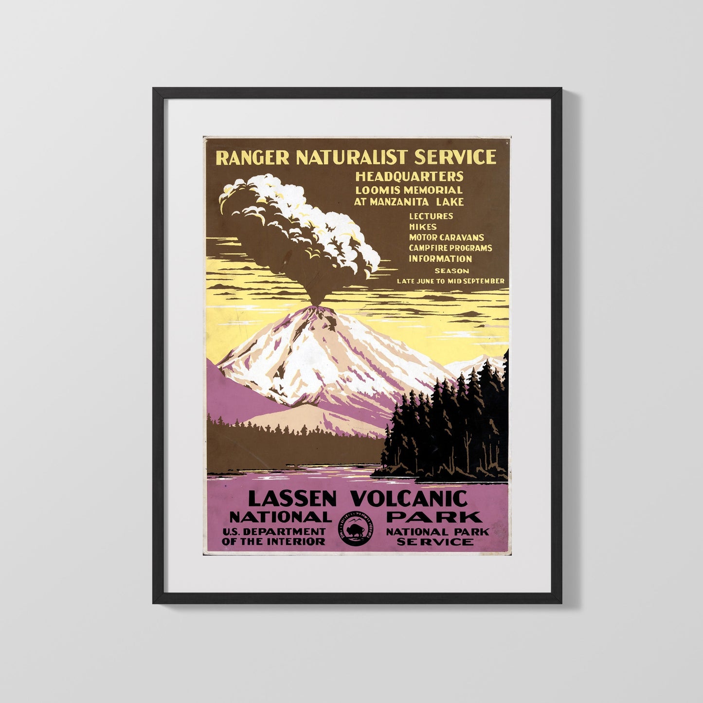 National Parks Poster - Lassen Volcanic - Fire and Smoke National Parks Vintage Framed Prints Gallery Frame 16x20