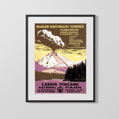 National Parks Poster - Lassen Volcanic - Fire and Smoke National Parks Vintage Framed Prints Gallery Frame 16x20