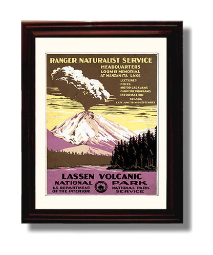 National Parks Poster - Lassen Volcanic - Fire and Smoke National Parks Vintage Framed Prints Framed 8x10