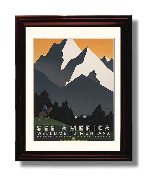 National Parks Poster - Montana - Big Sky Horizons National Parks Vintage Framed Prints Framed 8x10