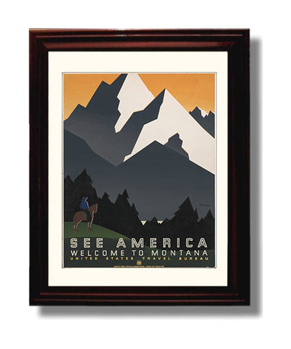 National Parks Poster - Montana - Big Sky Horizons National Parks Vintage Framed Prints Framed 8x10