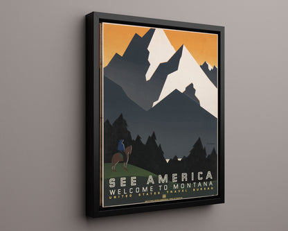 National Parks Poster - Montana - Big Sky Horizons National Parks Vintage Framed Prints Floating Canvas 16x20