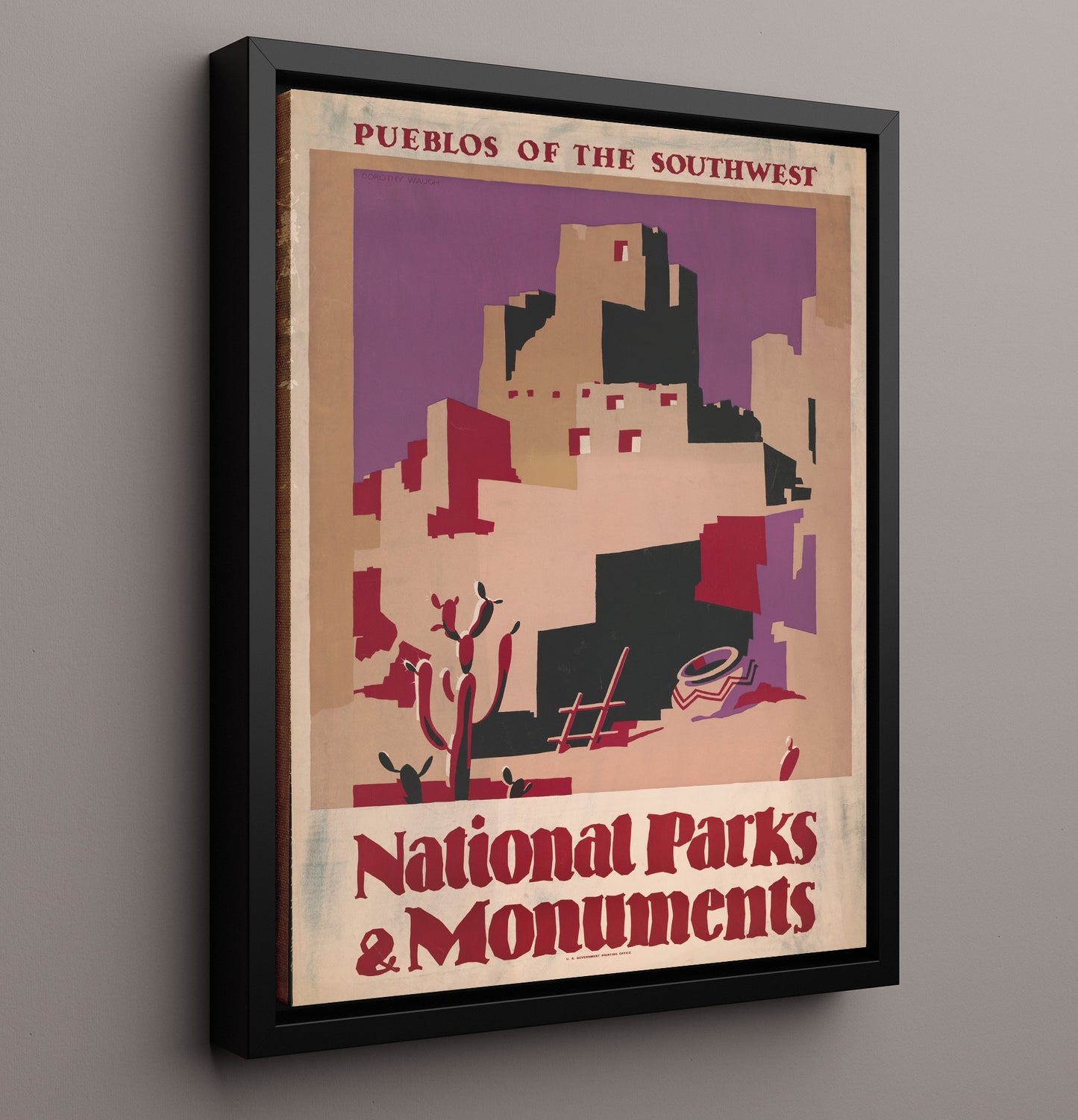 Pueblos - Desert Adobe Shadows National Parks Wall Art - 16x20 Framed Canvas