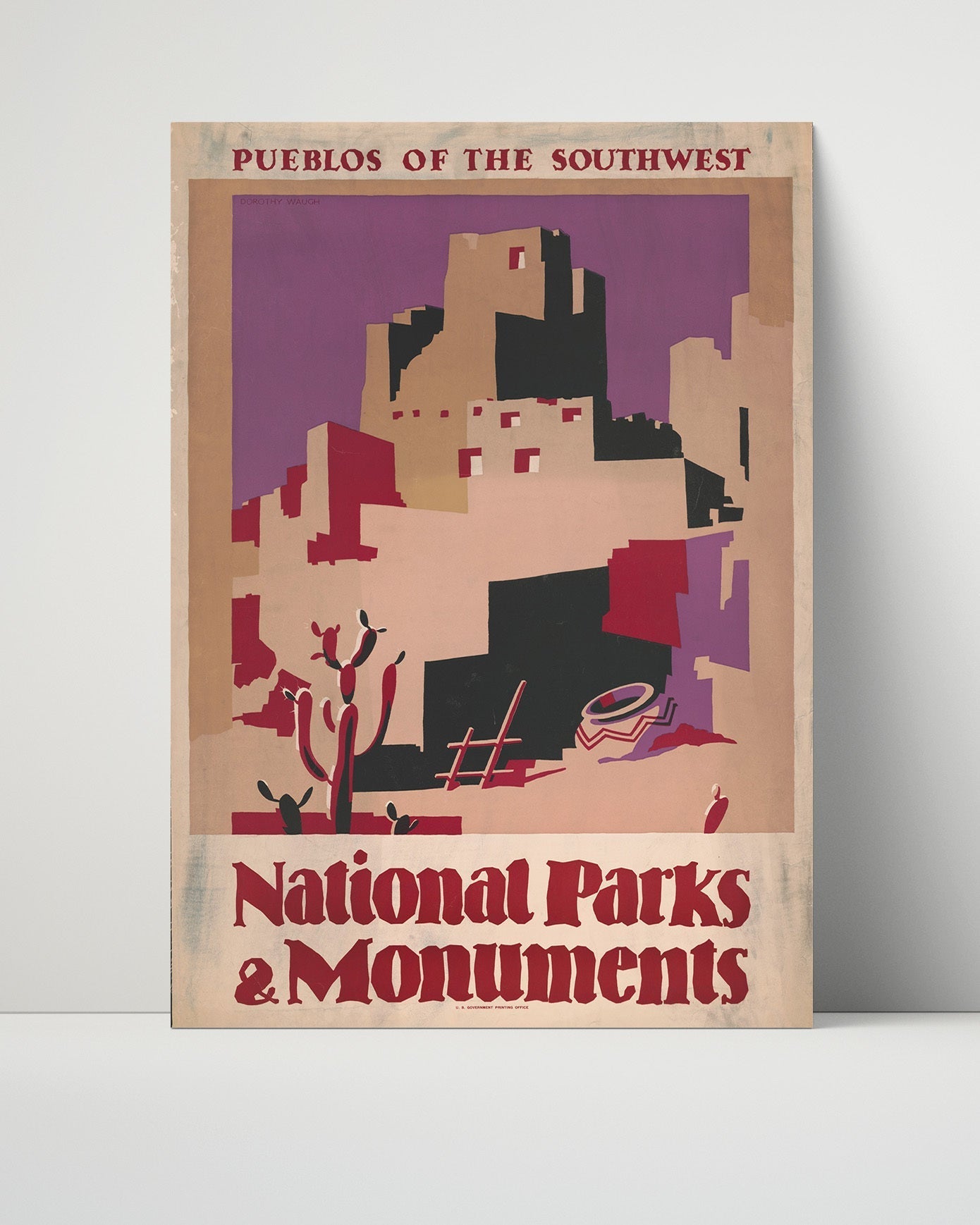 National Parks Poster - Pueblos - Desert Adobe Shadows National Parks Vintage Framed Prints Poster 16x20