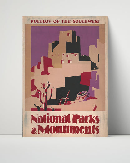 National Parks Poster - Pueblos - Desert Adobe Shadows National Parks Vintage Framed Prints Poster 16x20