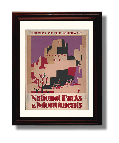 National Parks Poster - Pueblos - Desert Adobe Shadows National Parks Vintage Framed Prints Framed 8x10