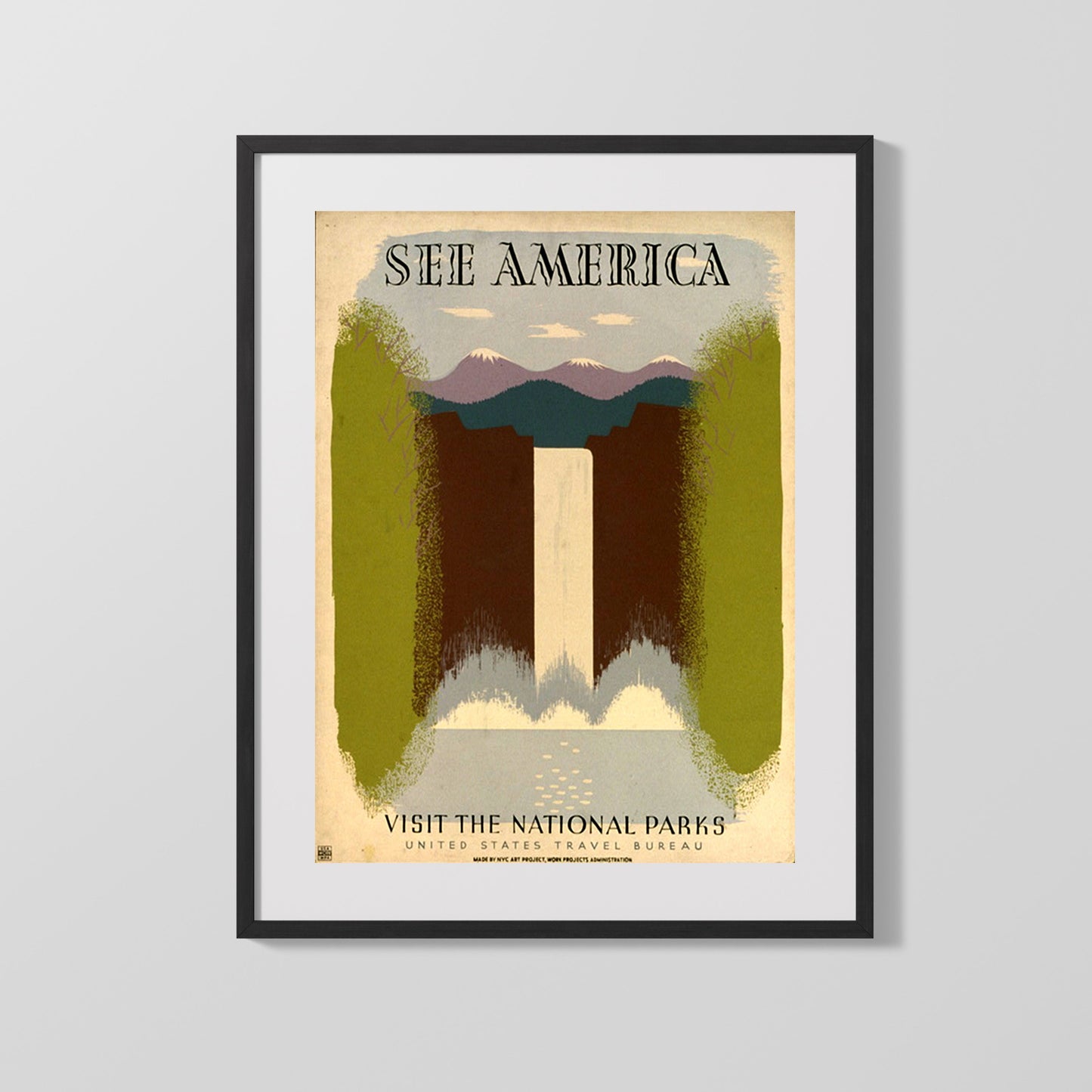National Parks Poster - Waterfalls - Natures Curtain Call National Parks Vintage Framed Prints Gallery Frame 16x20
