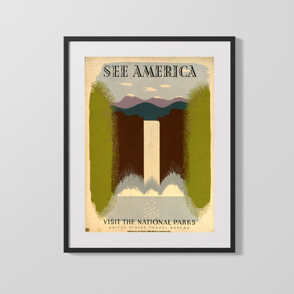 National Parks Poster - Waterfalls - Natures Curtain Call National Parks Vintage Framed Prints Gallery Frame 16x20