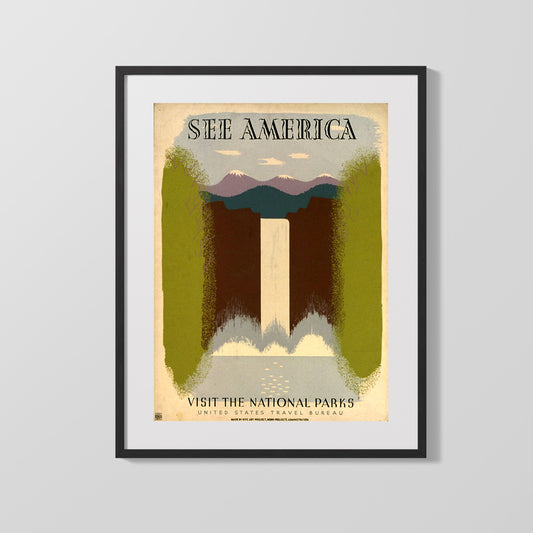 National Parks Poster - Waterfalls - Natures Curtain Call National Parks Vintage Framed Prints Gallery Frame 16x20