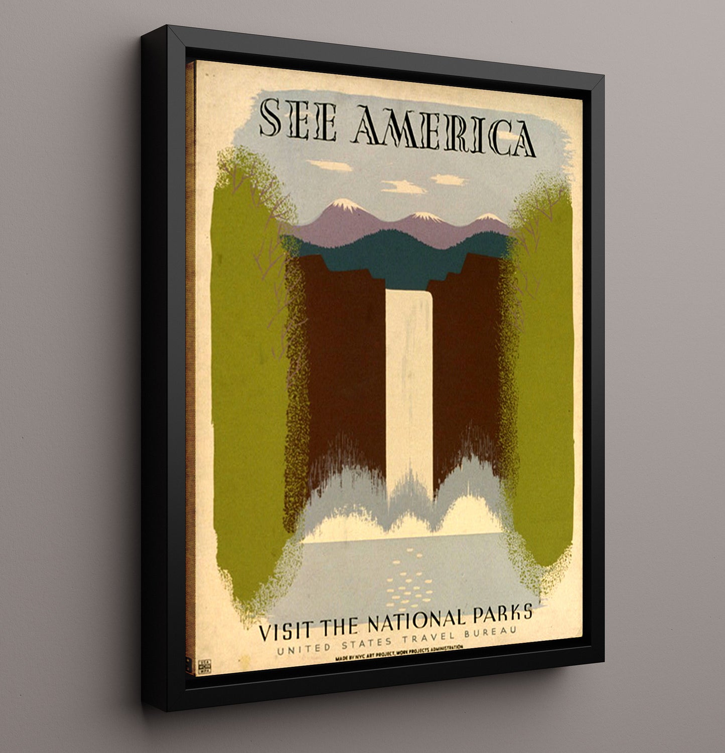 Waterfalls - Natures Curtain Call National Parks Wall Art - 16x20 Framed Canvas