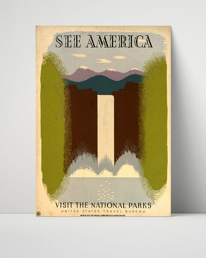 National Parks Poster - Waterfalls - Natures Curtain Call National Parks Vintage Framed Prints Poster 16x20