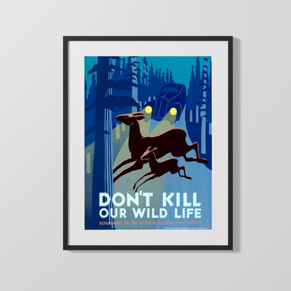 National Parks Poster - Wildlife - Deer vs. Headlights National Parks Vintage Framed Prints Gallery Frame 16x20