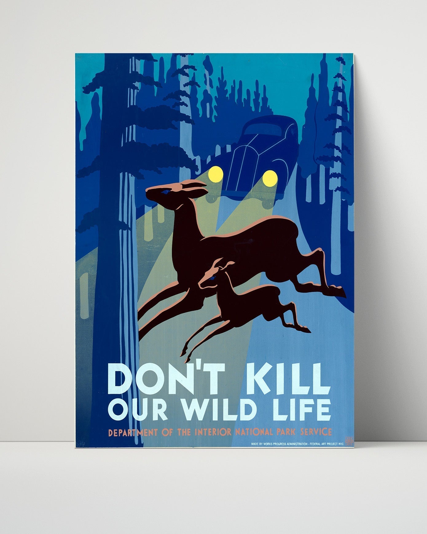 National Parks Poster - Wildlife - Deer vs. Headlights National Parks Vintage Framed Prints Poster 16x20