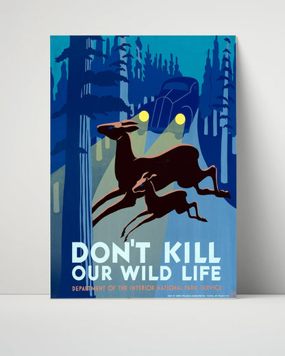National Parks Poster - Wildlife - Deer vs. Headlights National Parks Vintage Framed Prints Poster 16x20