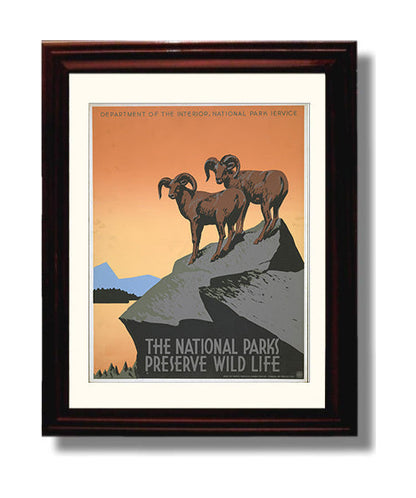 National Parks Poster - Wildlife - Rams on the Rocks National Parks Vintage Framed Prints Framed 8x10