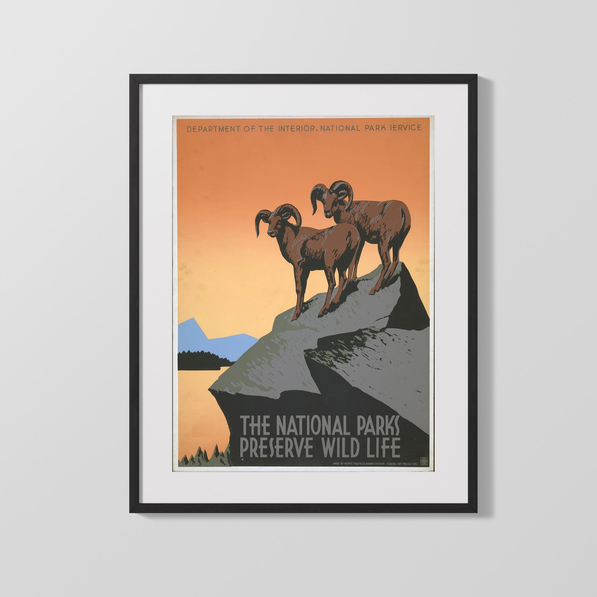 National Parks Poster - Wildlife - Rams on the Rocks National Parks Vintage Framed Prints Gallery Frame 16x20