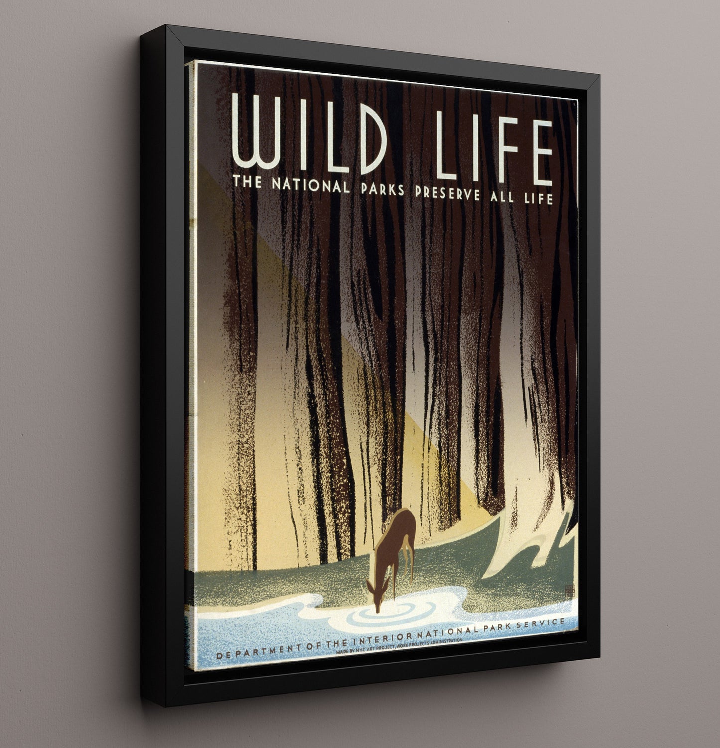 Wildlife - Thirst in the Forest National Parks Wall Art - 16x20 Framed Canvas