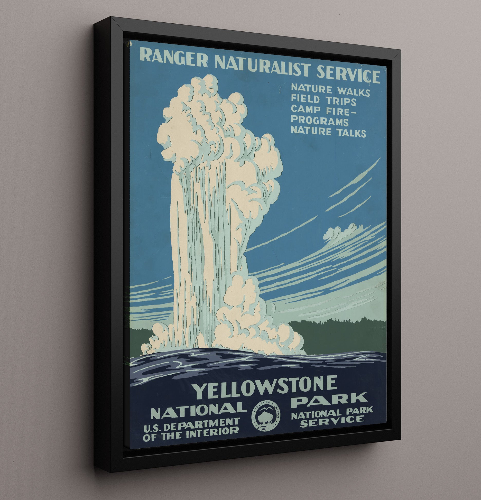 Yellowstone - Old Faithful in Action National Parks Wall Art - 16x20 Framed Canvas