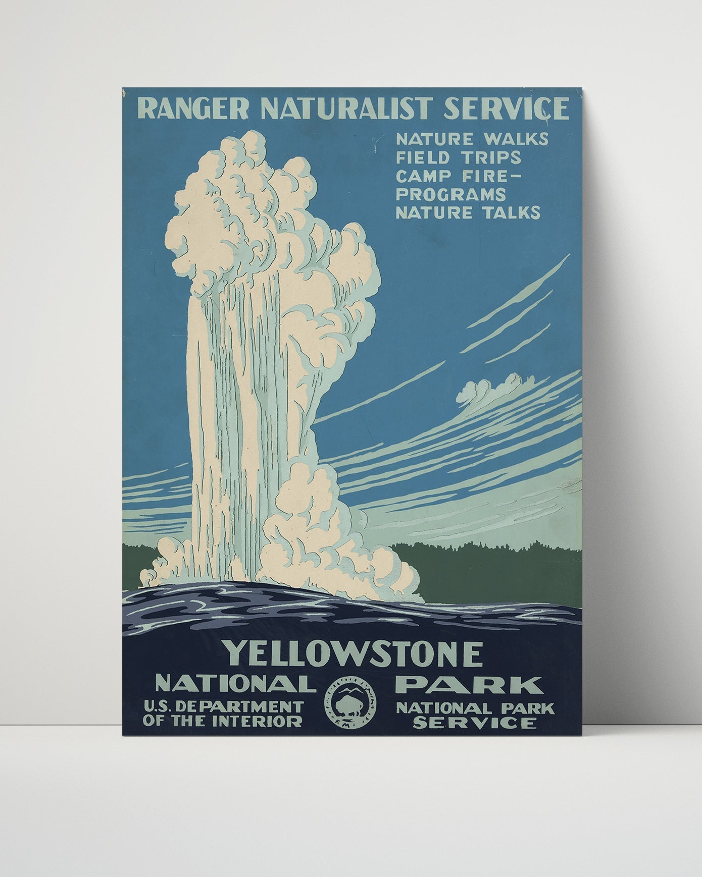 National Parks Poster - Yellowstone - Old Faithful in Action National Parks Vintage Framed Prints Poster 16x20