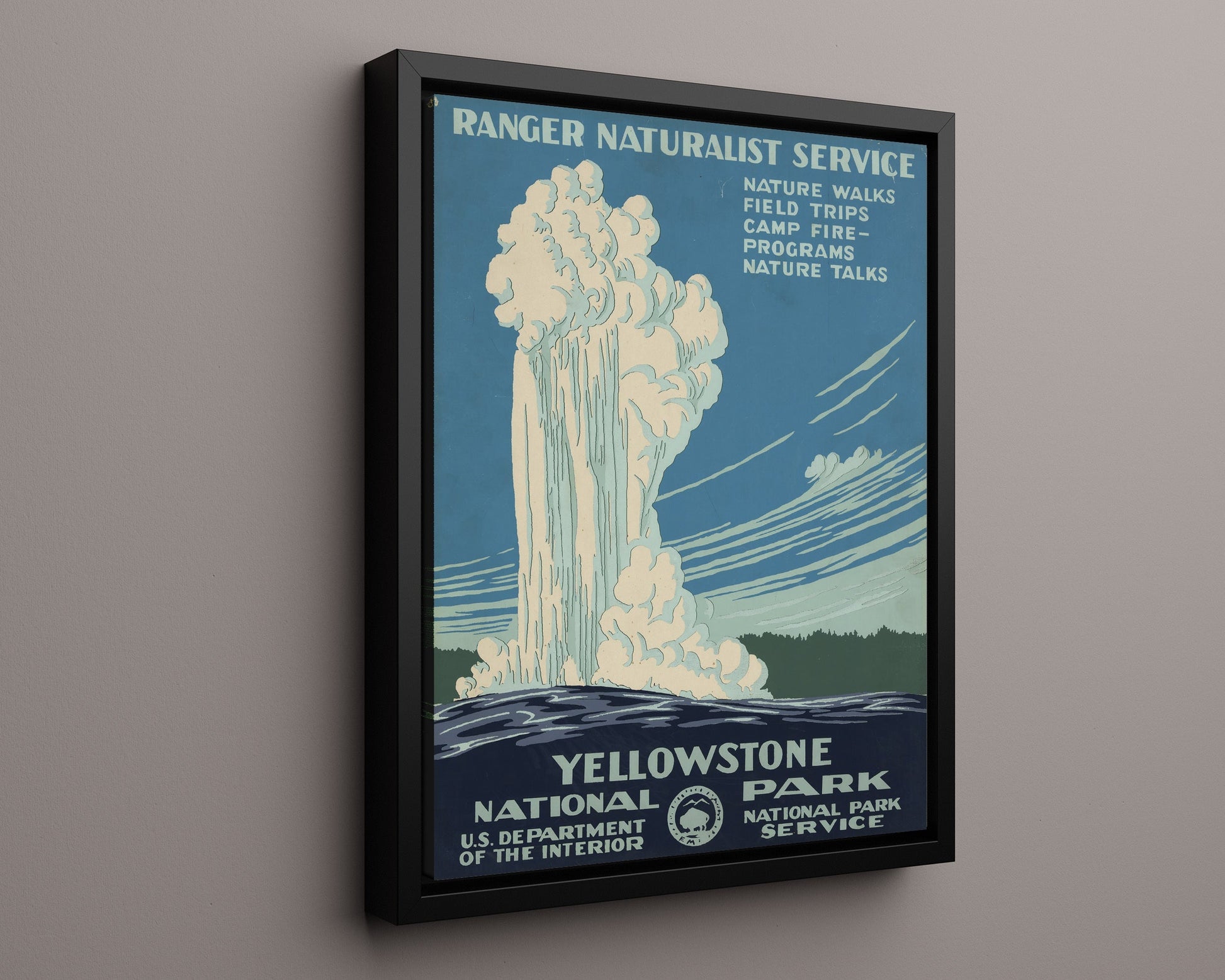 National Parks Poster - Yellowstone - Old Faithful in Action National Parks Vintage Framed Prints Floating Canvas 16x20