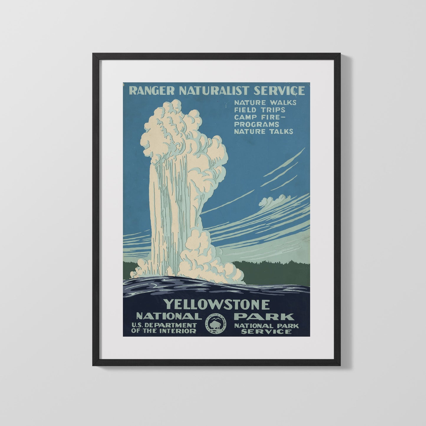 National Parks Poster - Yellowstone - Old Faithful in Action National Parks Vintage Framed Prints Gallery Frame 16x20