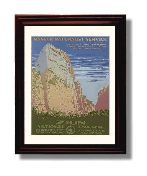 National Parks Poster - Zion - Cliffs of Majesty National Parks Vintage Framed Prints Framed 8x10