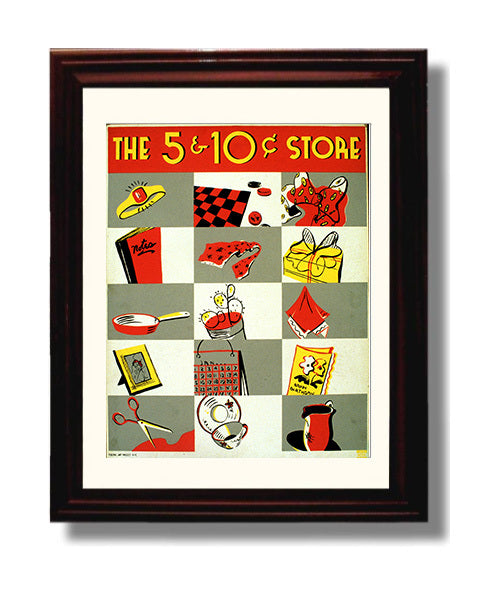 5 and 10 Store - Bargain Finds Vintage WPA Wall Art - 8x10 Beveled Frame