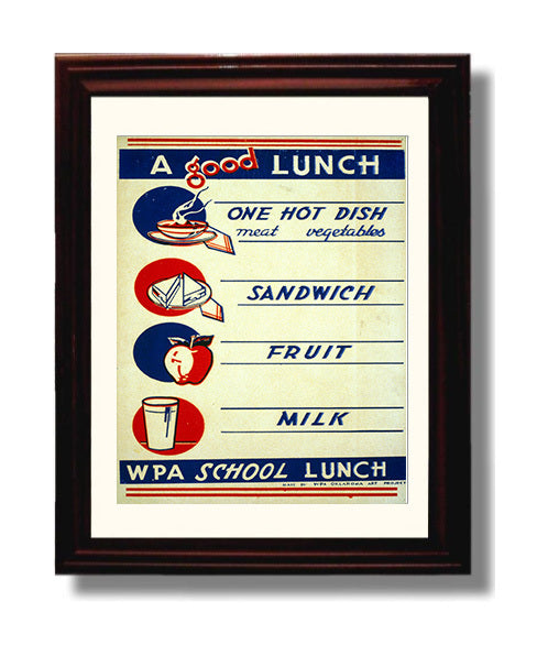 A Good Lunch - School Fuel Vintage WPA Wall Art - 8x10 Beveled Frame