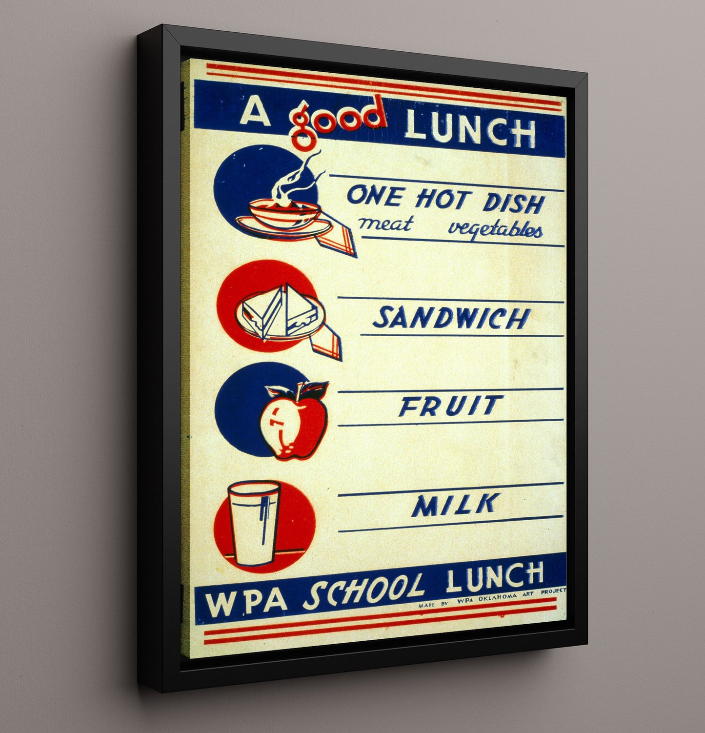 A Good Lunch - School Fuel Vintage WPA Wall Art - 16x20 Framed Canvas