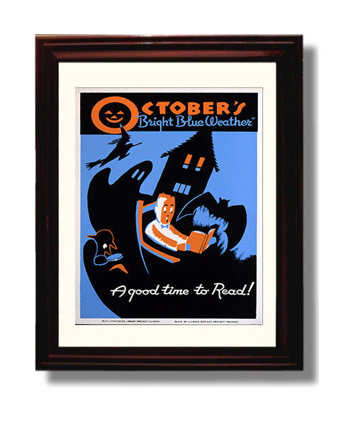 A Good Time to Read - Haunted Pages Vintage WPA Wall Art - 8x10 Beveled Frame