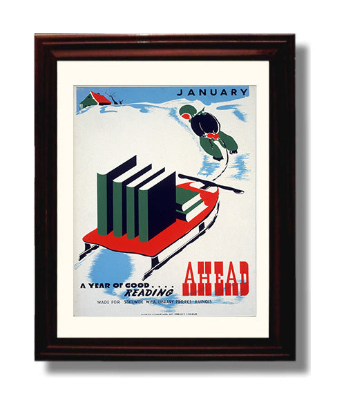 A Good Year of Reading Ahead Vintage WPA Wall Art - 8x10 Beveled Frame