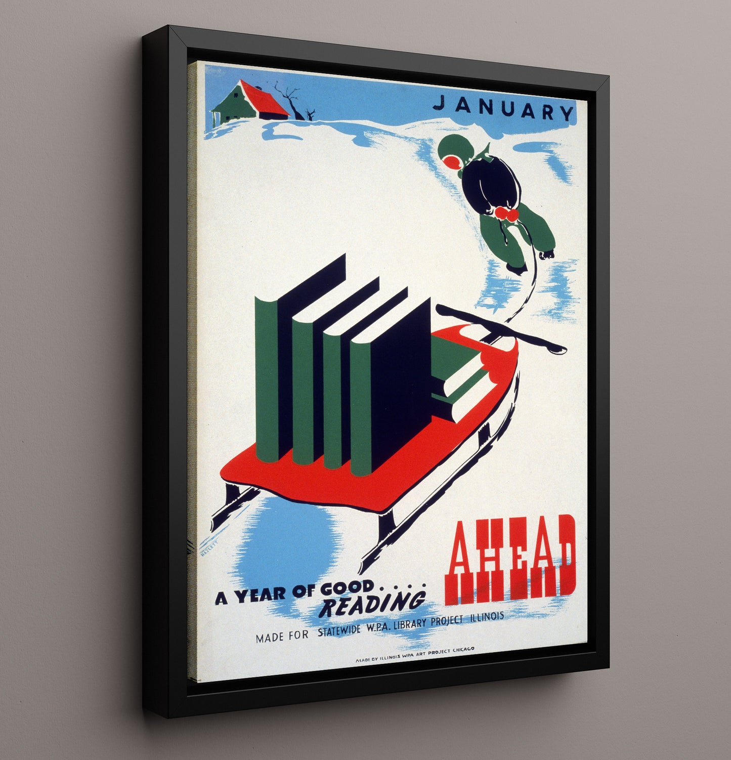 A Good Year of Reading Ahead Vintage WPA Wall Art - 16x20 Framed Canvas