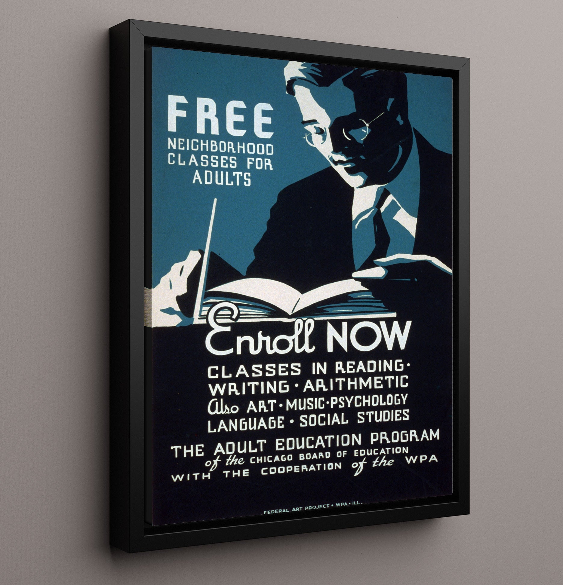 Adult Education - Learn and Earn Vintage WPA Wall Art - 16x20 Framed Canvas