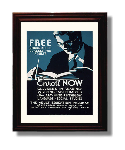 Adult Education - Learn and Earn Vintage WPA Wall Art - 8x10 Beveled Frame