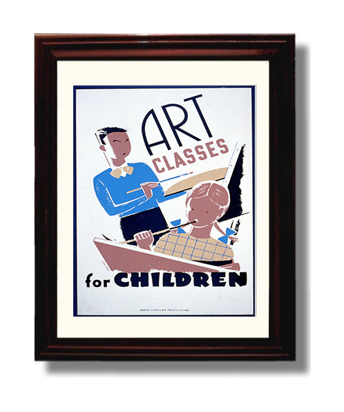 Art Classes for Children Vintage WPA Wall Art - 8x10 Beveled Frame