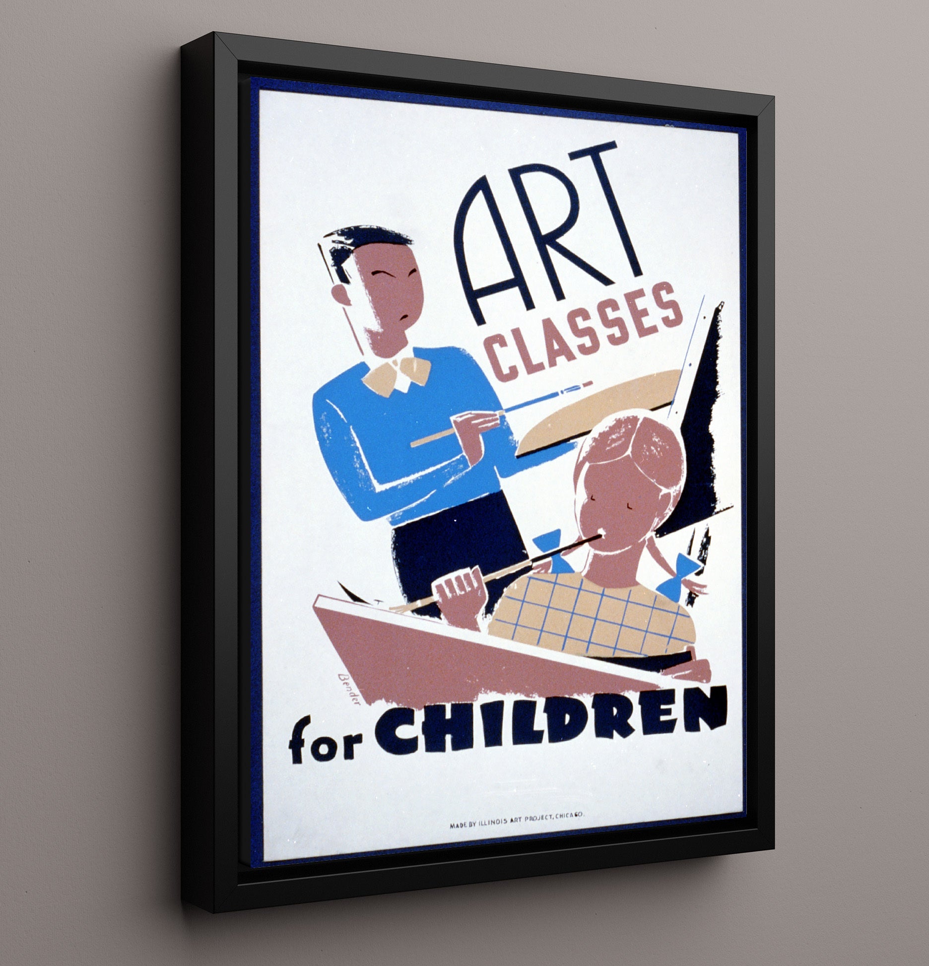 Art Classes for Children Vintage WPA Wall Art - 16x20 Framed Canvas