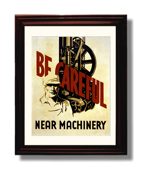 Be Careful Near Machinery Vintage WPA Wall Art - 8x10 Beveled Frame