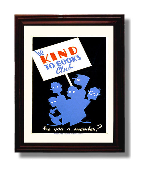 Be Kind to Books - Page Protectors Vintage WPA Wall Art - 8x10 Beveled Frame