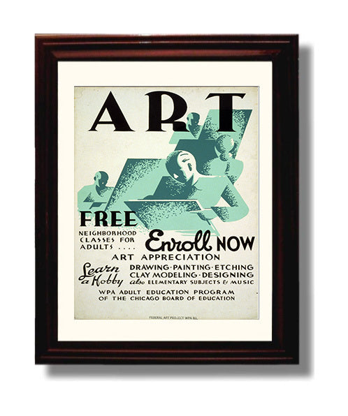 Chicago ARt Classes Vintage WPA Wall Art - 8x10 Beveled Frame