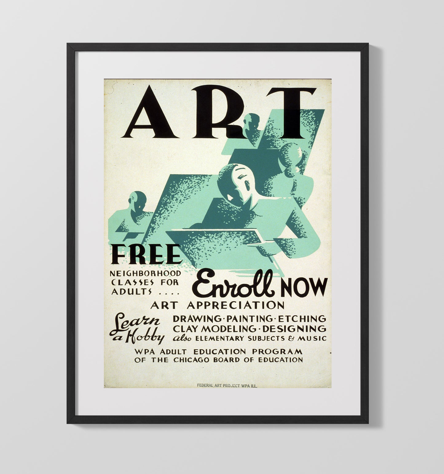 Chicago ARt Classes Vintage WPA Wall Art - 16x20 Gallery Frame