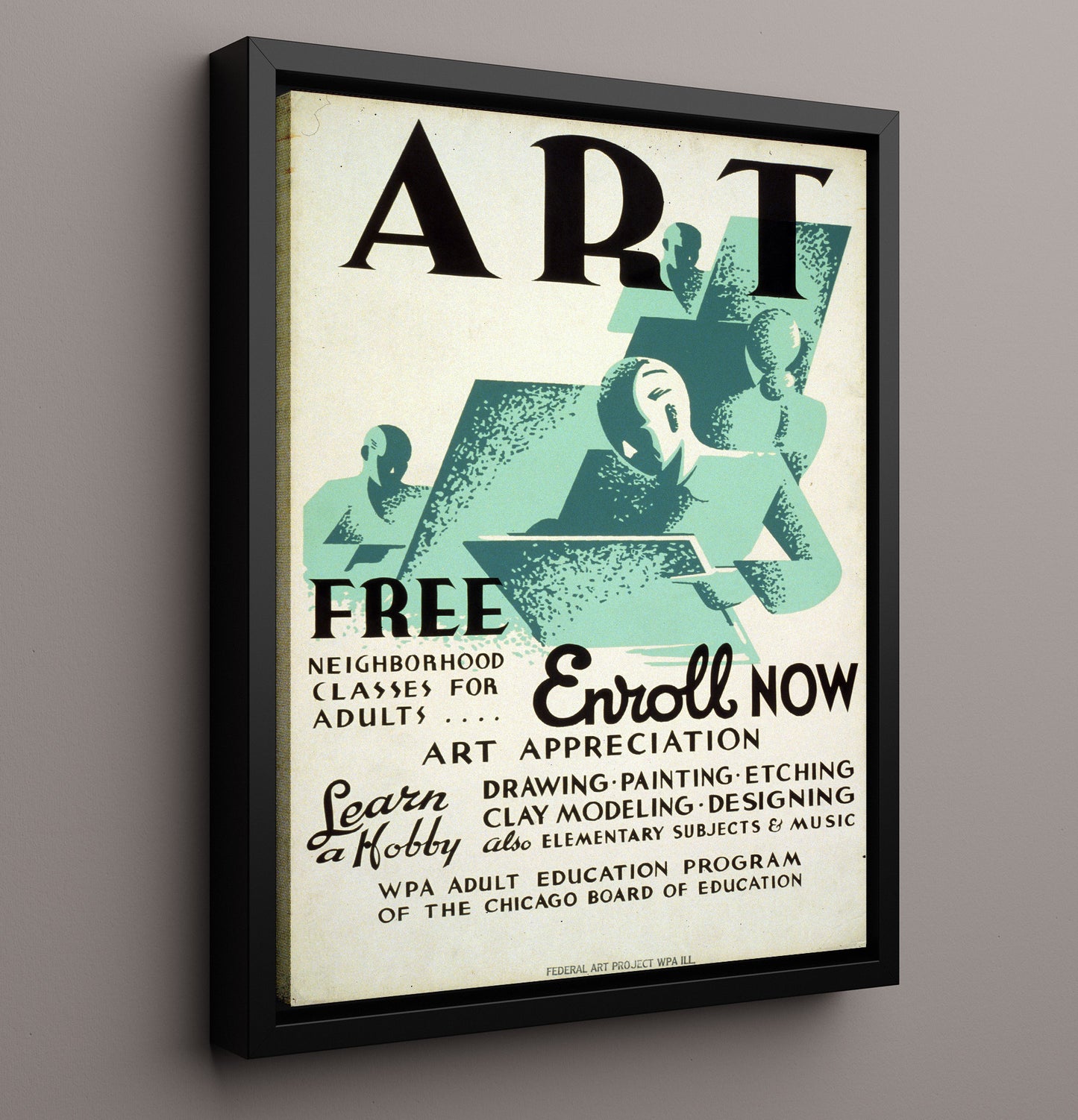 Chicago ARt Classes Vintage WPA Wall Art - 16x20 Framed Canvas
