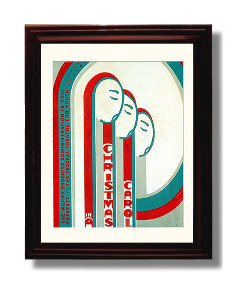 Christmas Carol - Holiday Spirit Vintage WPA Wall Art - 8x10 Beveled Frame