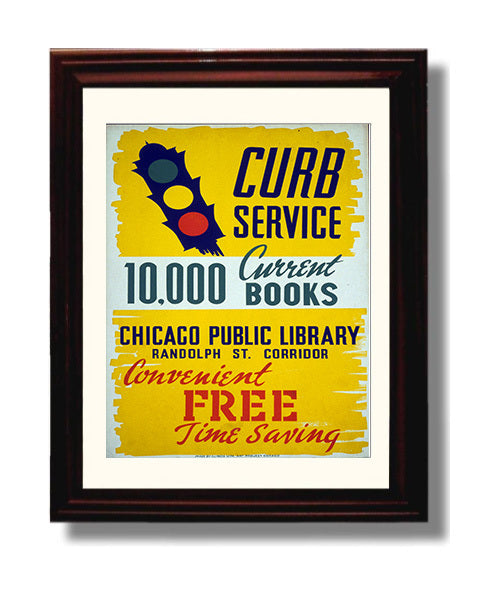 Curb Service Chicago Library Vintage WPA Wall Art - 8x10 Beveled Frame
