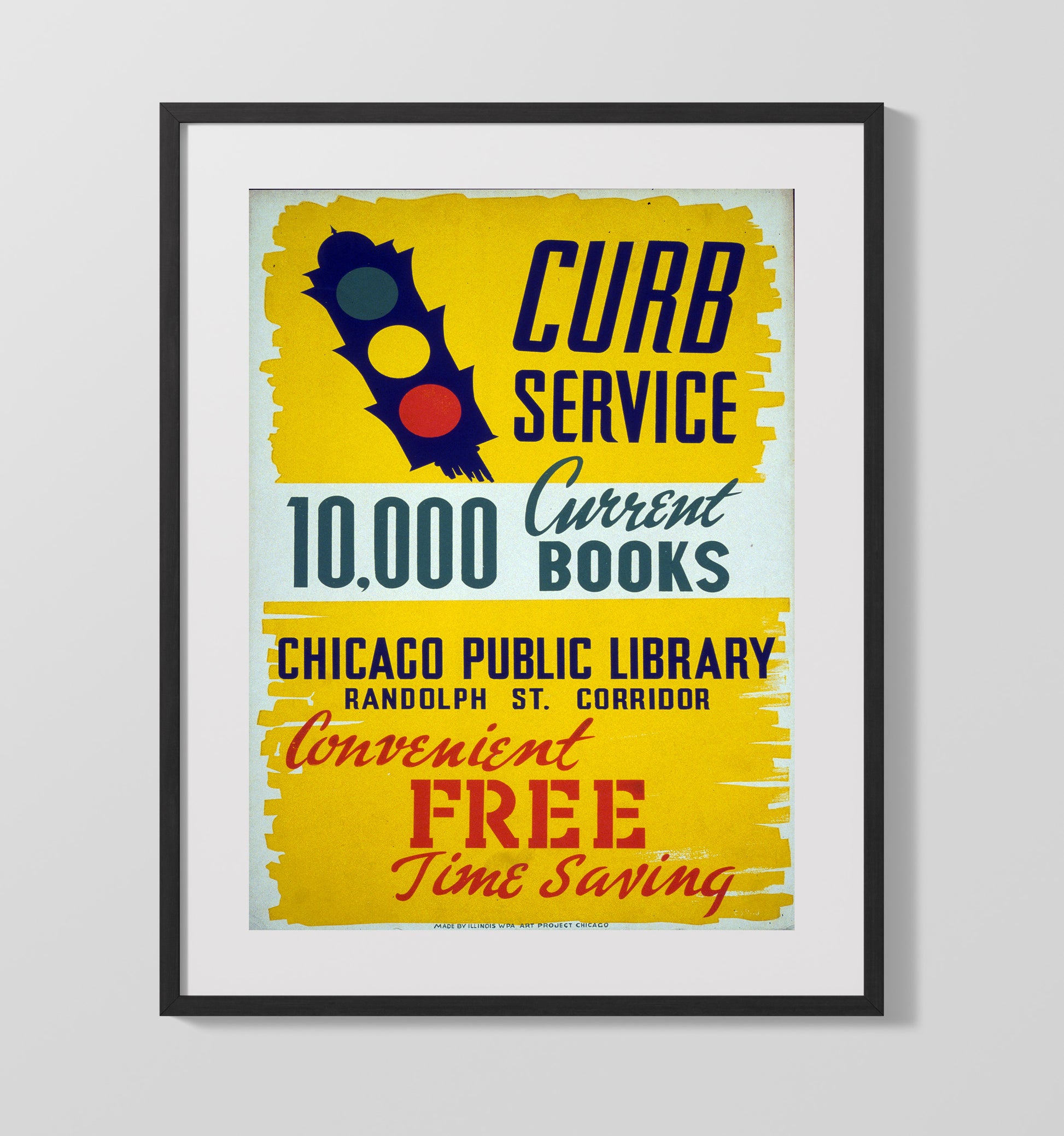 Curb Service Chicago Library Vintage WPA Wall Art - 16x20 Gallery Frame